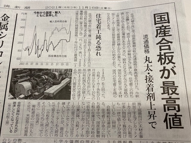 住宅建築用資材が高騰しています